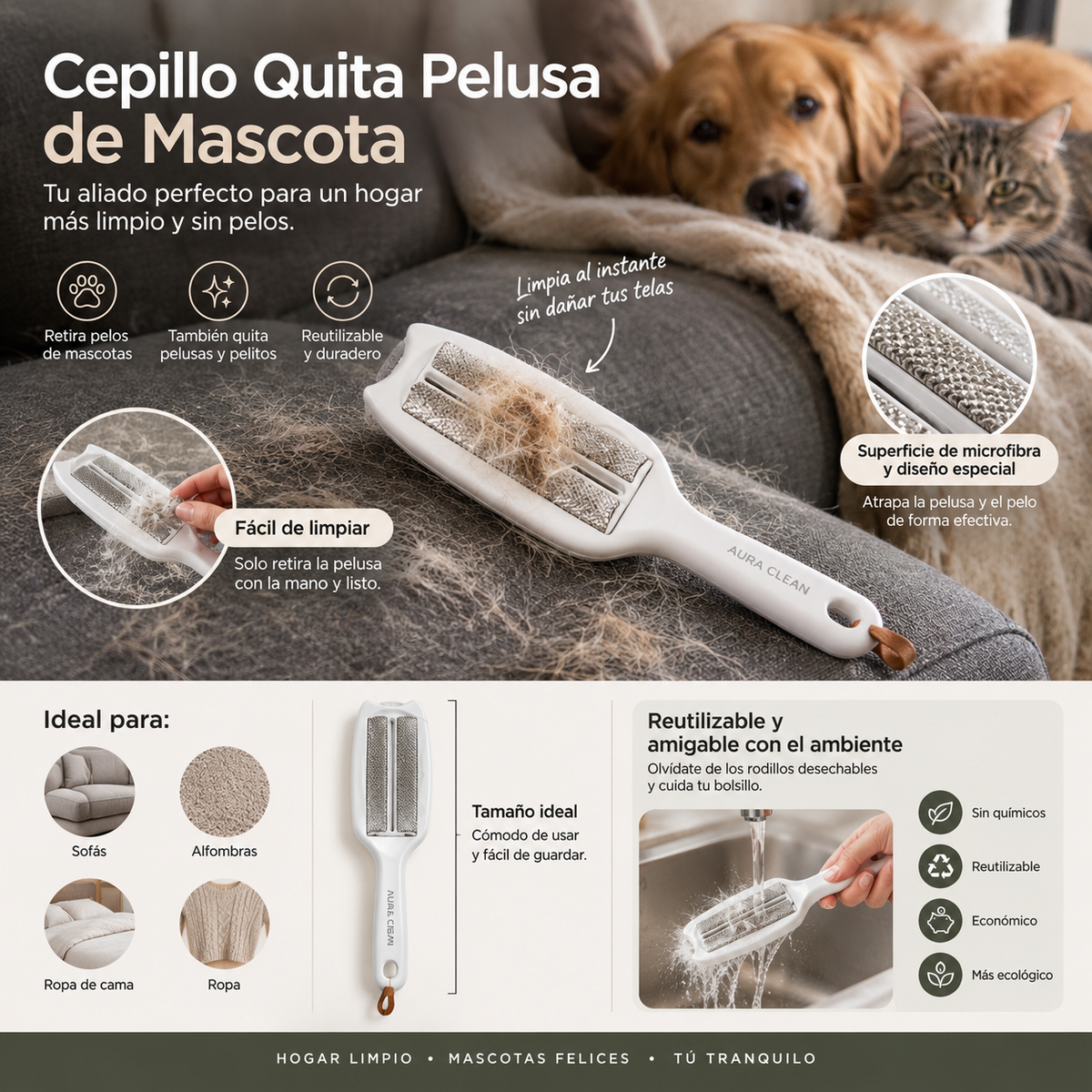Cepillo quita pelusa de mascota